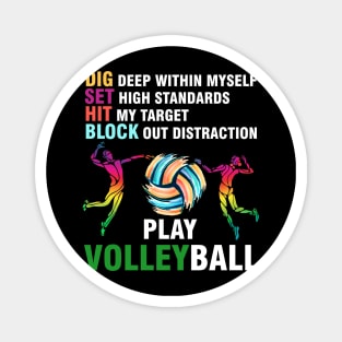 Funny Volleyball T Shirt Dig Set Hit Block Play Tee Magnet